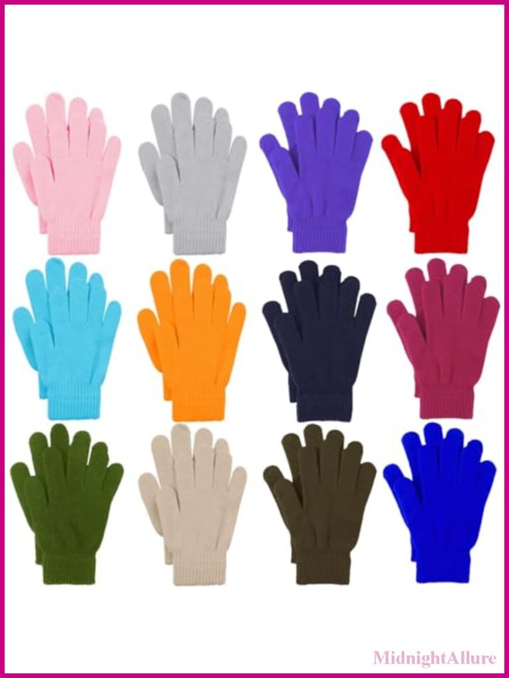 12 Pairs Winter Magic Gloves Stretchy Warm Knit Acrylic Cotton